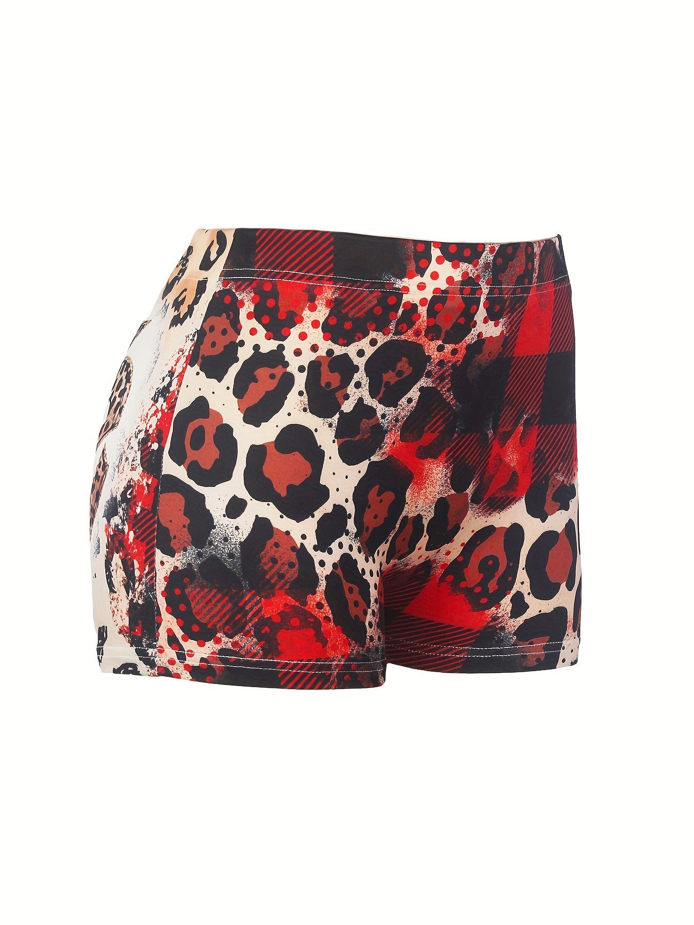  Sexy Shorts Women's Plaid & Leopard Print High Rise Stretch Shorts