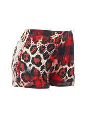  Sexy Shorts Women's Plaid & Leopard Print High Rise Stretch Shorts