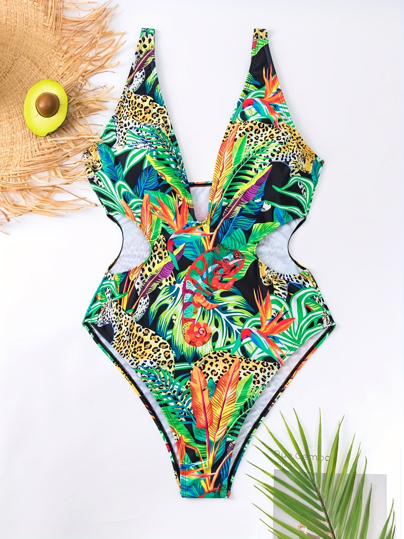 Leopard Print Plunge V Neck One Piece Swimsuit