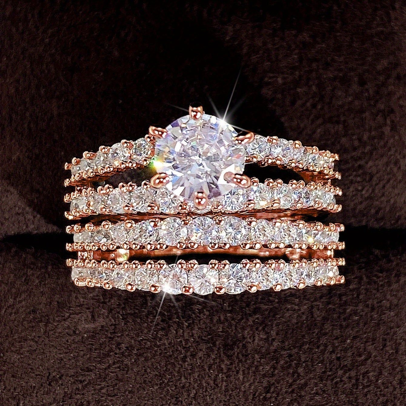 2 Pcs Bridal Wedding Rings 18K Plated 6 Prong Setting Zircon Rings For Women