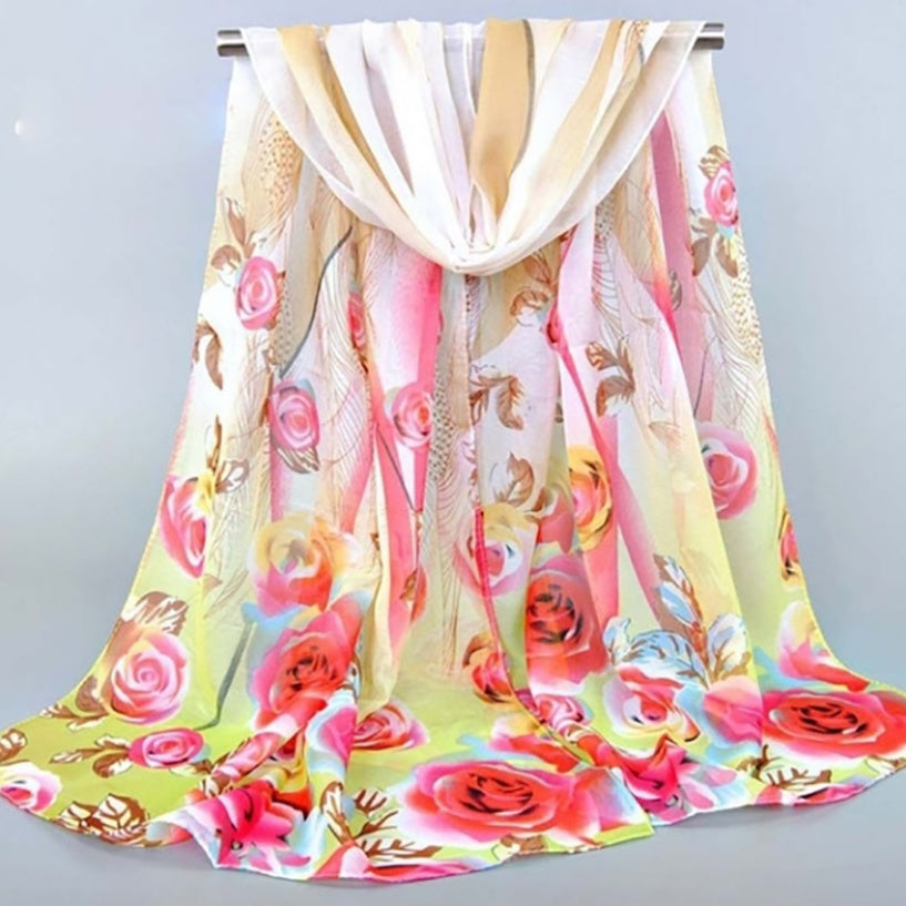 Floral Chiffon Silky Scarf Sun Protection Seaside Beach Scarf