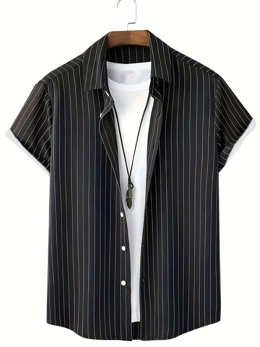 Men's Casual Stripe Button Up Short Sleeve Shirt for Summer