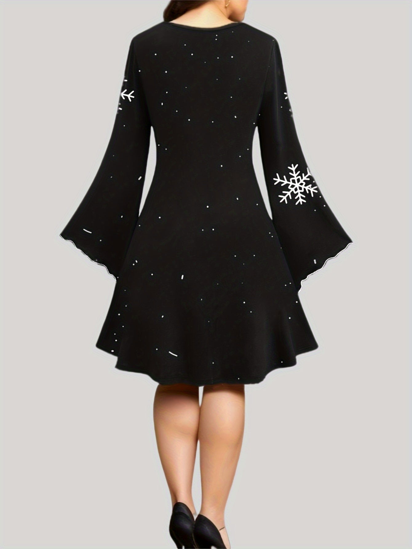  Christmas Snowman Print Long Sleeve Dress