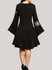  Christmas Snowman Print Long Sleeve Dress