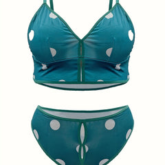  Polka Dot Cutout V-Neck Bra & Panty Lingerie Set