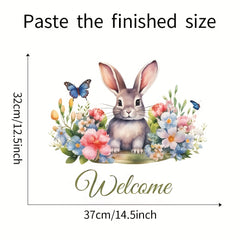 Rabbit Flower Butterfly Wall Sticker Welcome To Our Home Front Door Sign Decal