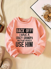 Girls Crazy Grandpa Print Round Neck Sweatshirt Pullovers