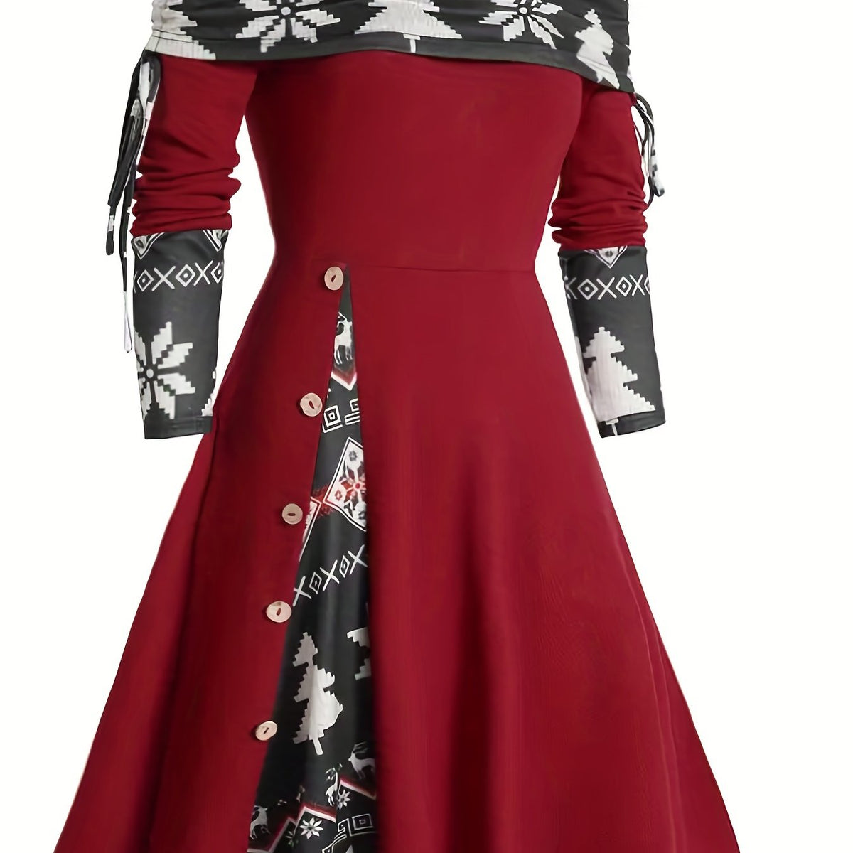  Geo Print Off Shoulder A Line Dress