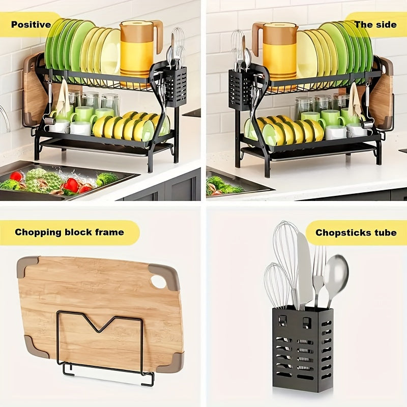 Multifunctional Double layer Bowl Dish Chopsticks Storage Rack