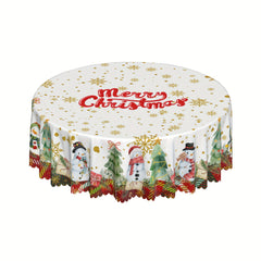 Polyester Tablecloth Merry Christmas Table Cover Snowman Pattern Table Cover