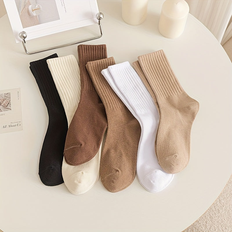 6 Pairs Solid Crew Sports Socks Women's Stockings & Hosiery