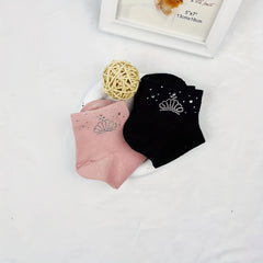 5 Pairs Crown Rhinestone Crew Short Socks Women's Stockings