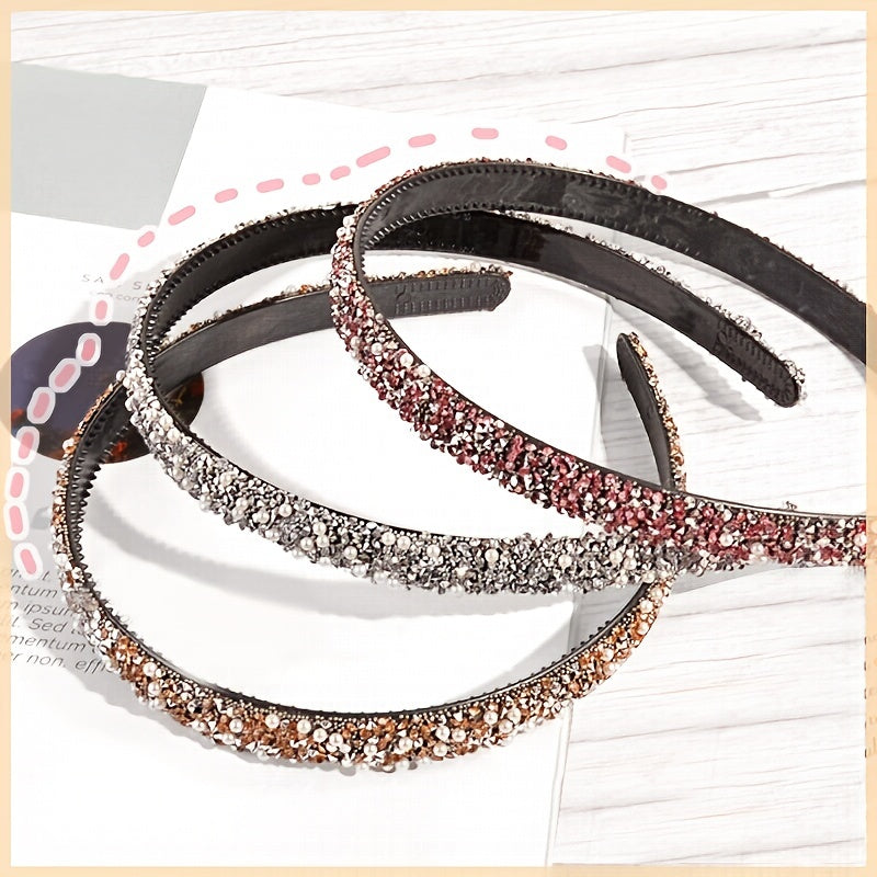 Vintage Thin Hairband Rhinestone Solid Sequin Headband