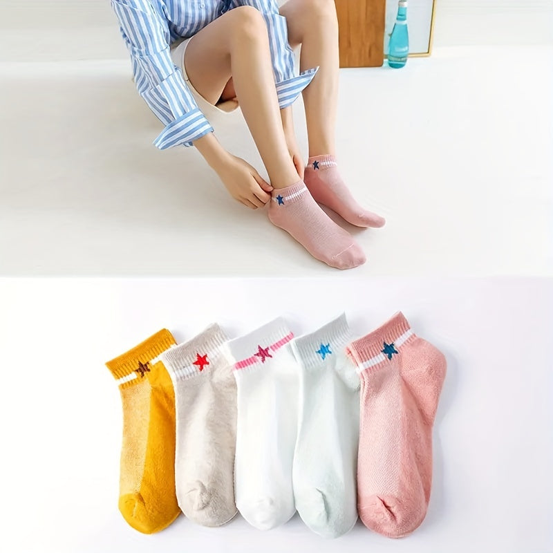 5 Pairs Star Print Socks Crew Short Women's Stockings & Hosiery
