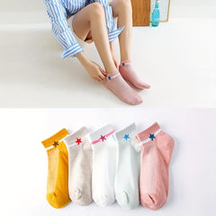 5 Pairs Star Print Socks Crew Short Women's Stockings & Hosiery