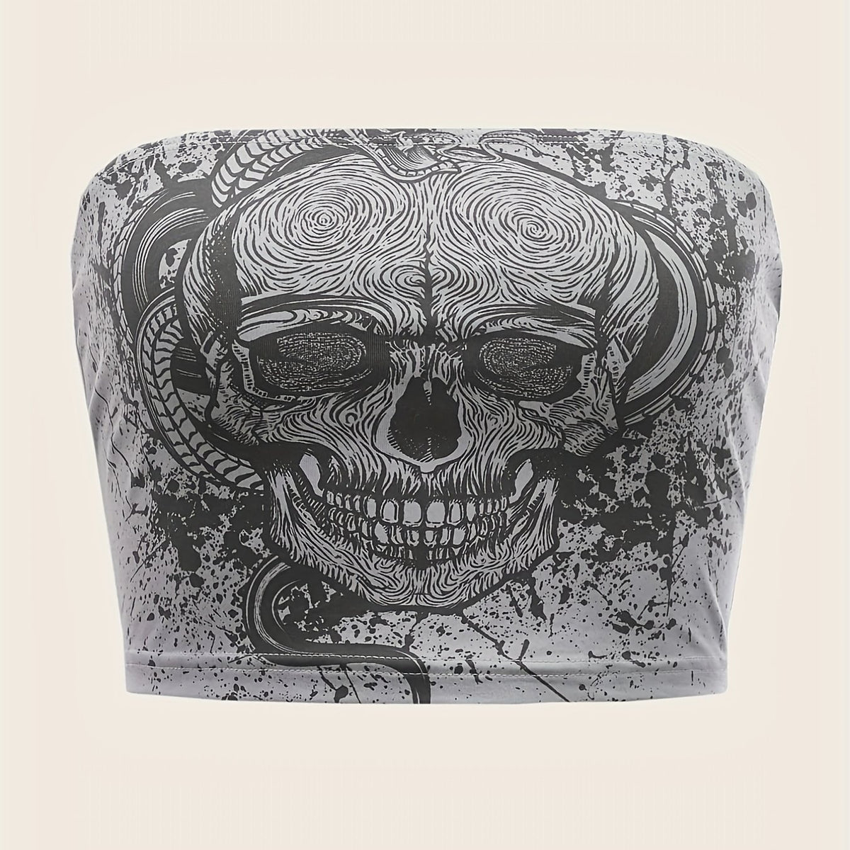 Skull Print Tube Top Sleeveless Summer Casual