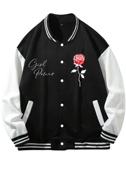 Men's Rose Print Lightweight Fleece Baseball Jacket