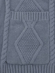  Solid Jacquard Long Sleeve Button Up V Neck Sweater Cardigan