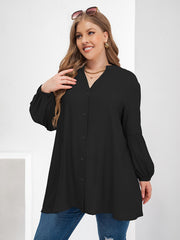  Puff Sleeve V Neck Button Front Blouse