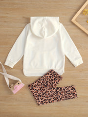 Toddler Girl's Leopard Pattern Outfit 2pcs Set HELLO Print