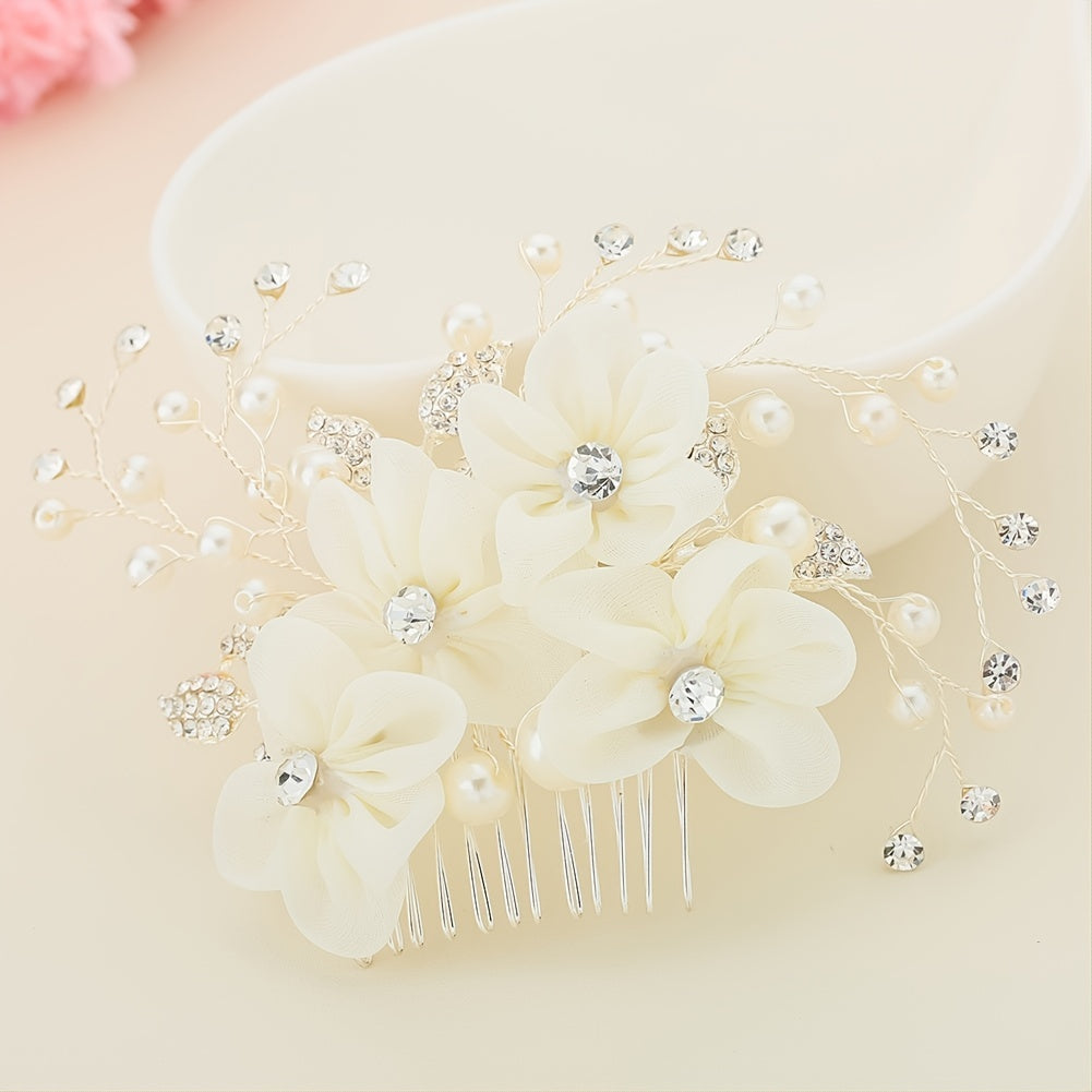 Silvery Lace Flower Rhinestone Wedding Hair Comb