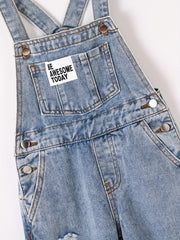 Boys Ripped Letter Print Denim Suspender Pants