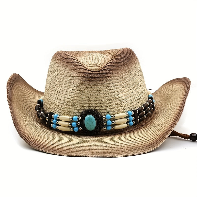 Curled Brim Straw Native Style Cowboy Hat Western Cowboy Hat For Summer