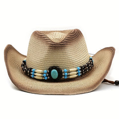 Curled Brim Straw Native Style Cowboy Hat Western Cowboy Hat For Summer