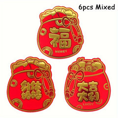 6pcs Dragon Year God of Wealth Pattern Red Envelopes
