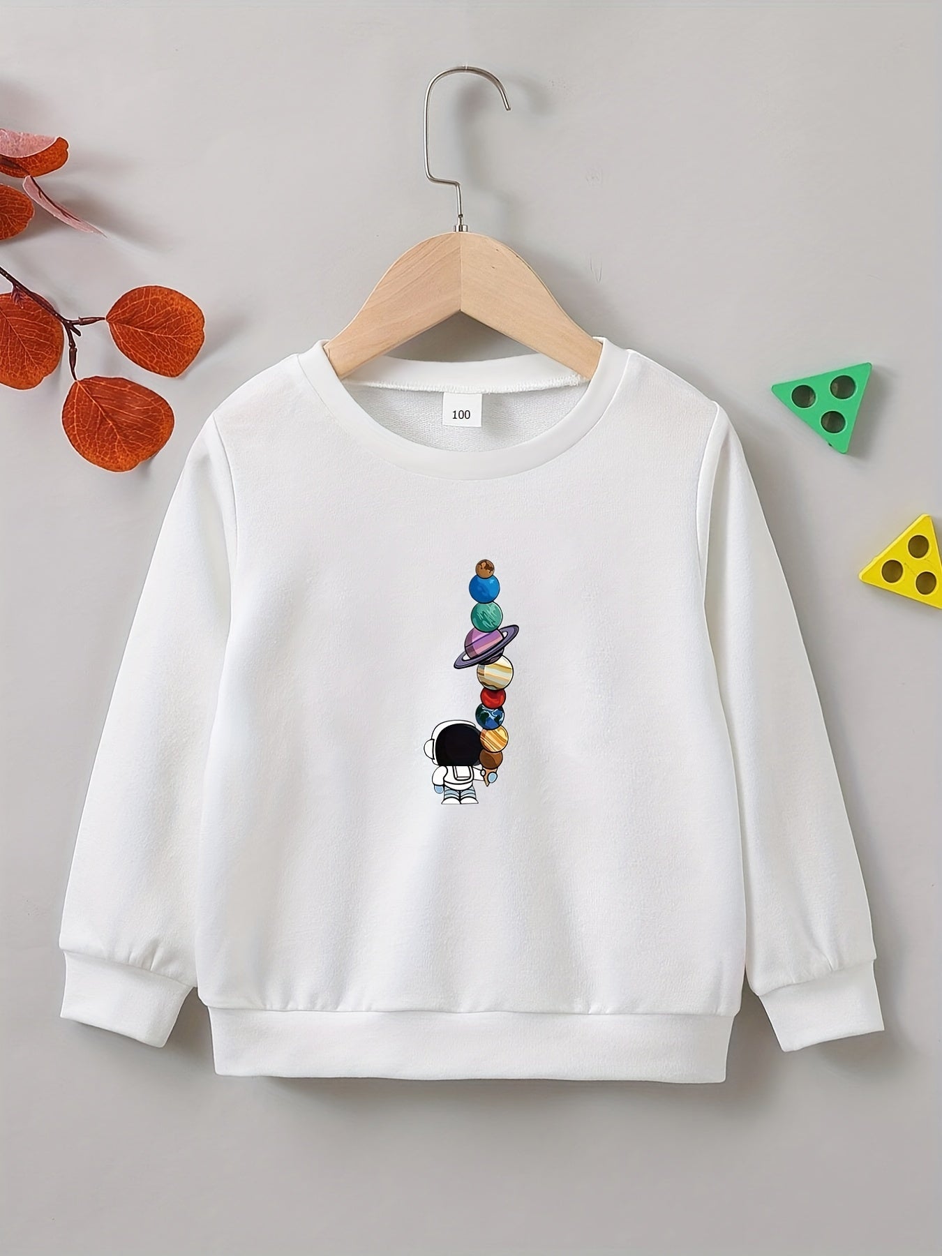Cartoon Spaceman Planet Print Boys Casual Sweatshirt