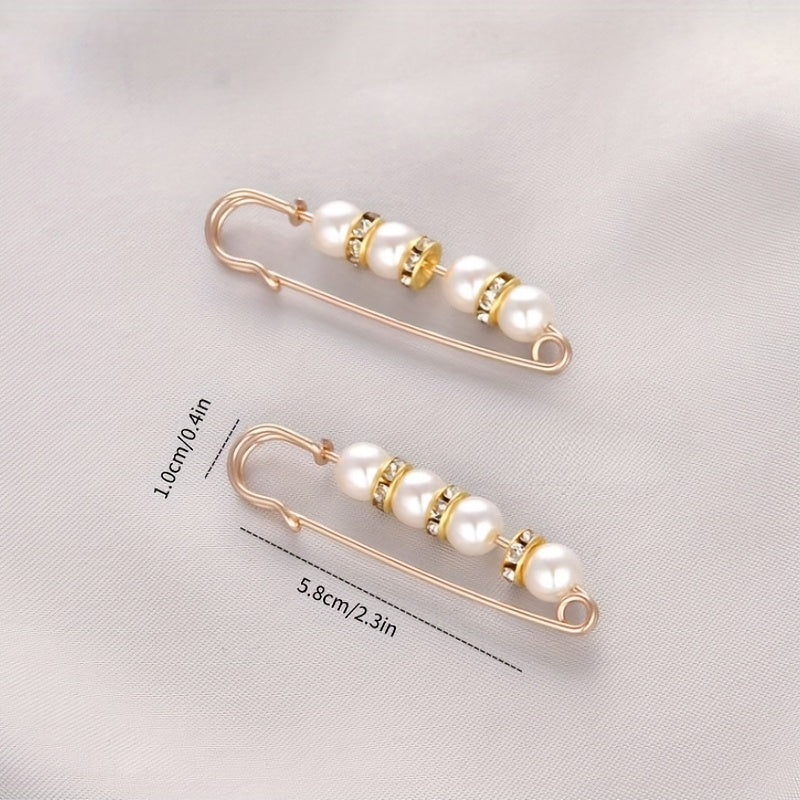 2 Pack Faux Pearl Waist Safety Pin Brooch for Pants Dress Skirt