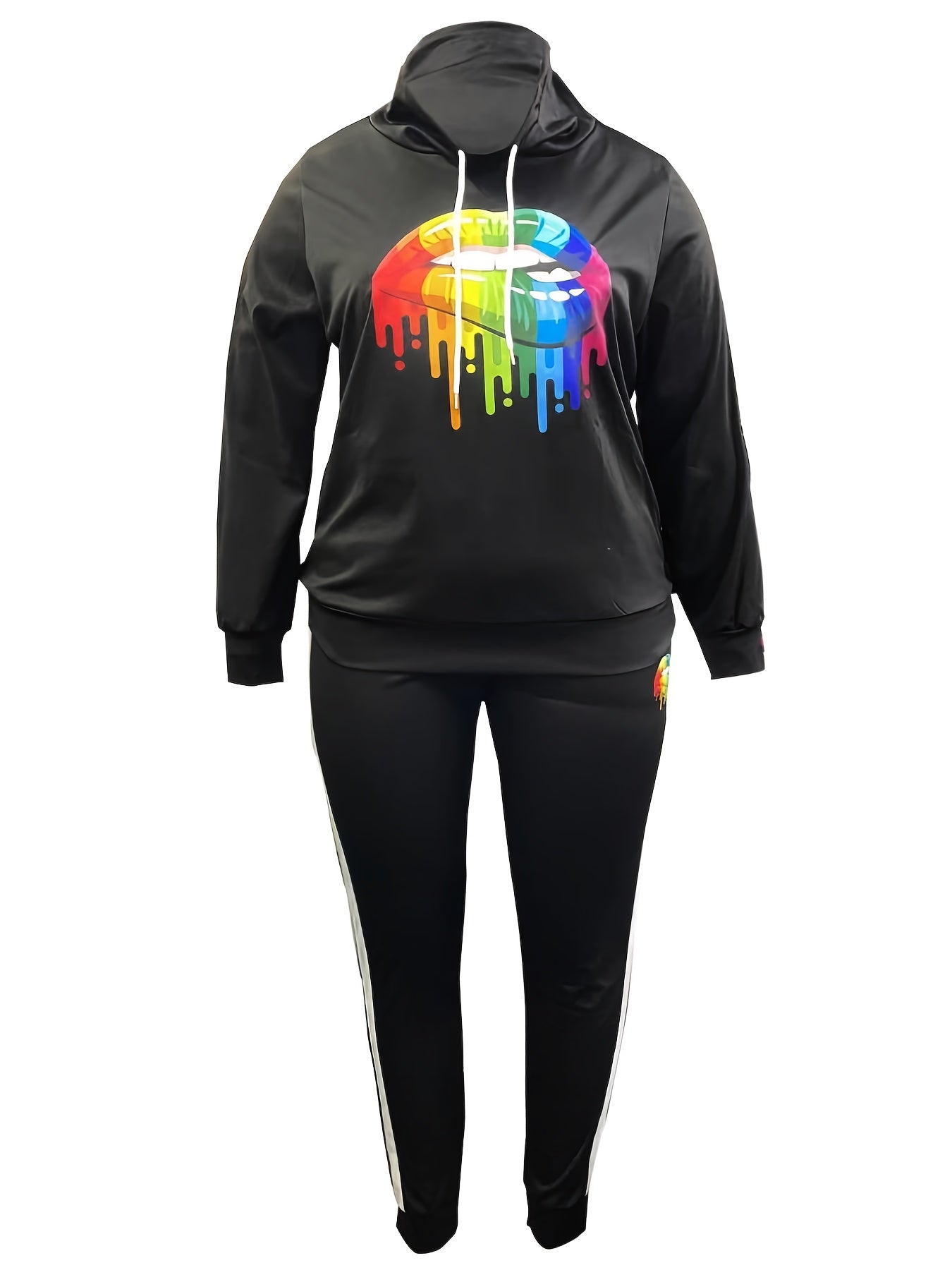  Lip Print Hoodie & Pants Set