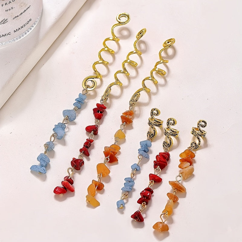 Colorful Stone Hair Jewelry For Braids Tassels Dreadlock Rings