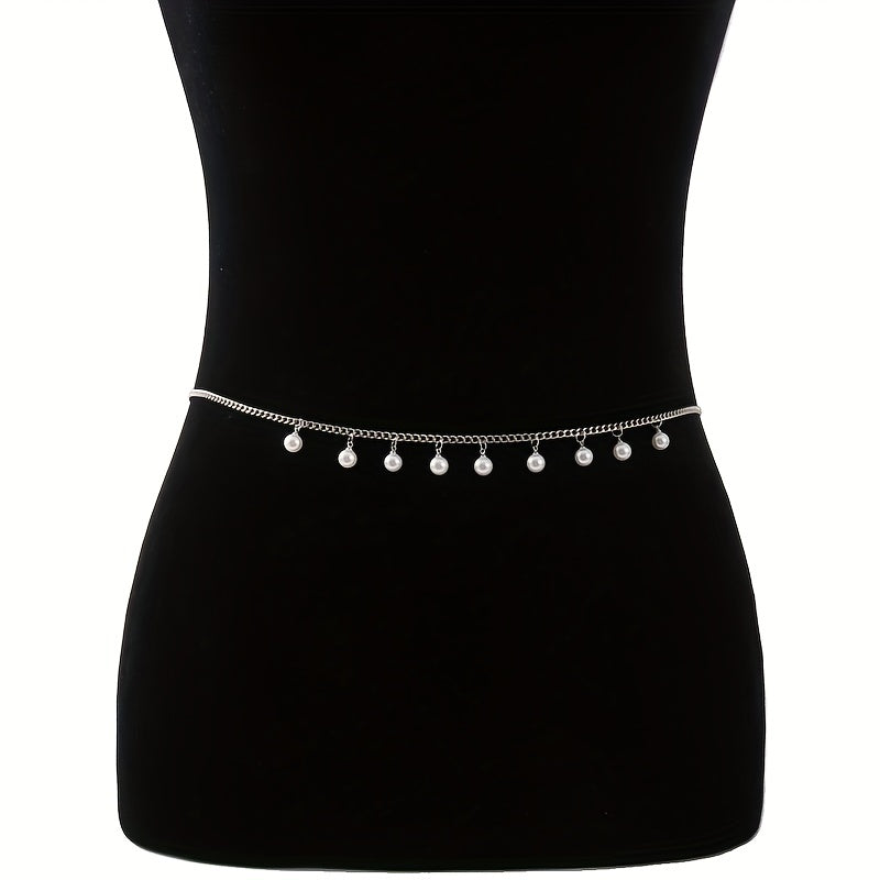 Faux Pearl Pendant Waist Chain Golden Silver Metal Belly Chain