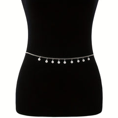 Faux Pearl Pendant Waist Chain Golden Silver Metal Belly Chain