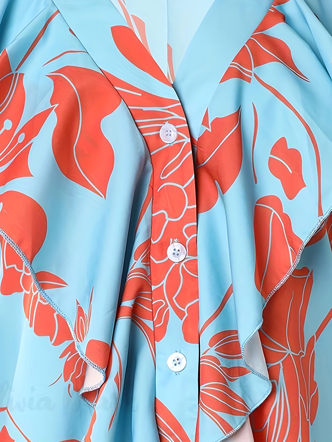  Floral Print Ruffle Sleeve V Neck Blouse