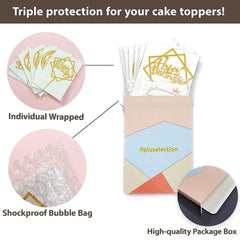 6pc Golden Happy Birthday Cake Toppers Acrylic Decorations