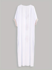  Kaftan Dress Women's Plus Floral Embroidery V Neck Maxi Dress