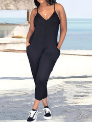 Spaghetti Solid Jumpsuit Casual Sleeveless Versatile Jumpsuit