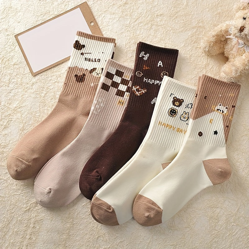 9 Pairs Cartoon Print Socks Women's Mid Tube Stockings