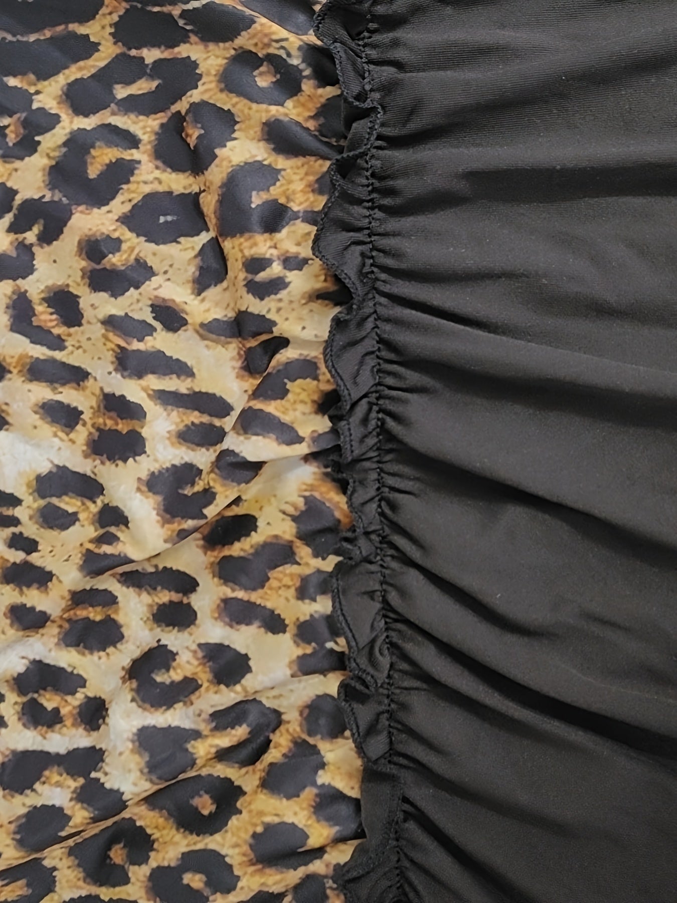  Colorblock Leopard Print Smock Dress