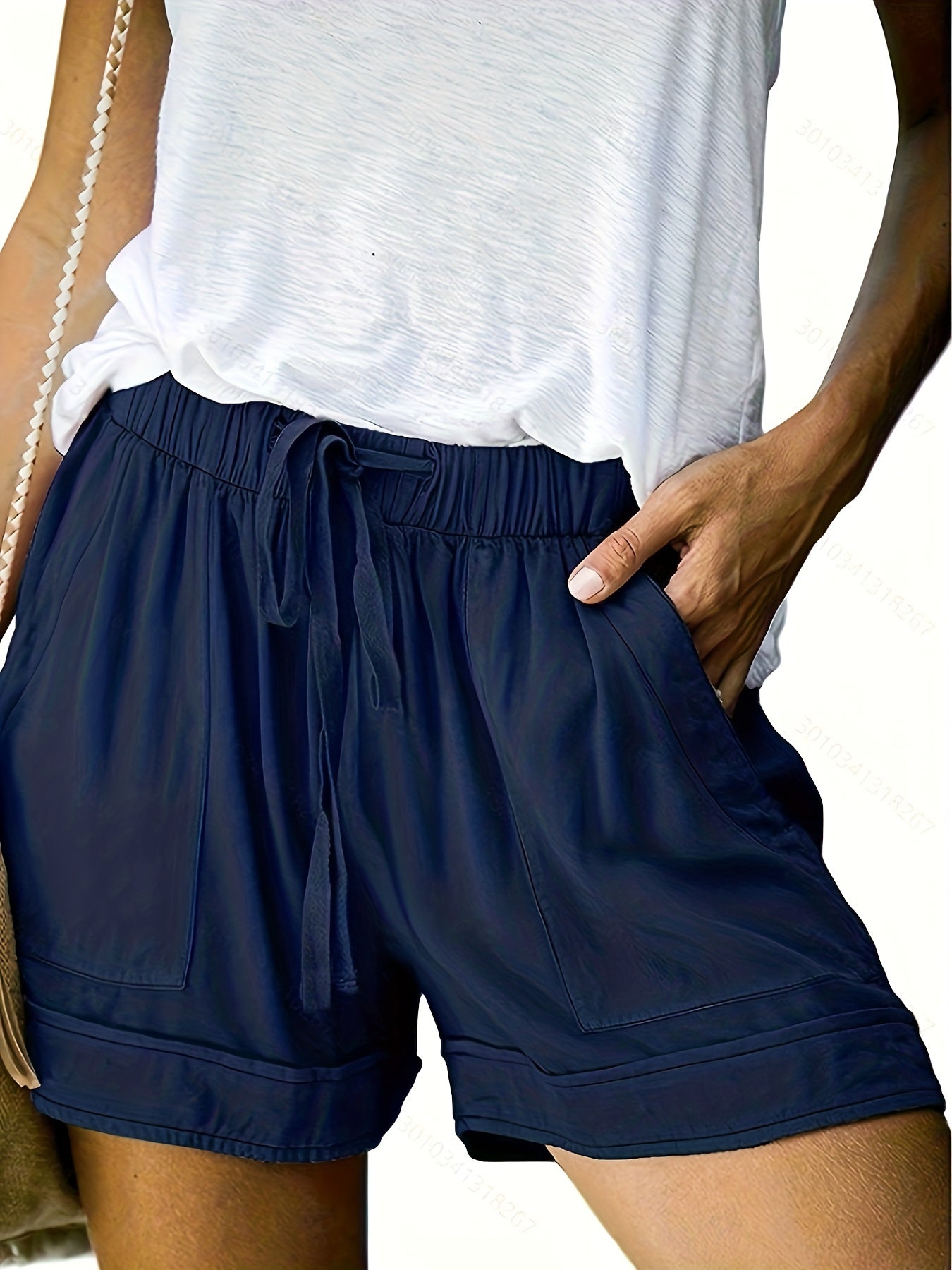  Solid Drawstring Shorts With Pockets