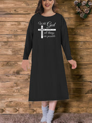  Casual Loungewear Dress Women's Plus Cross & Art Letter Print