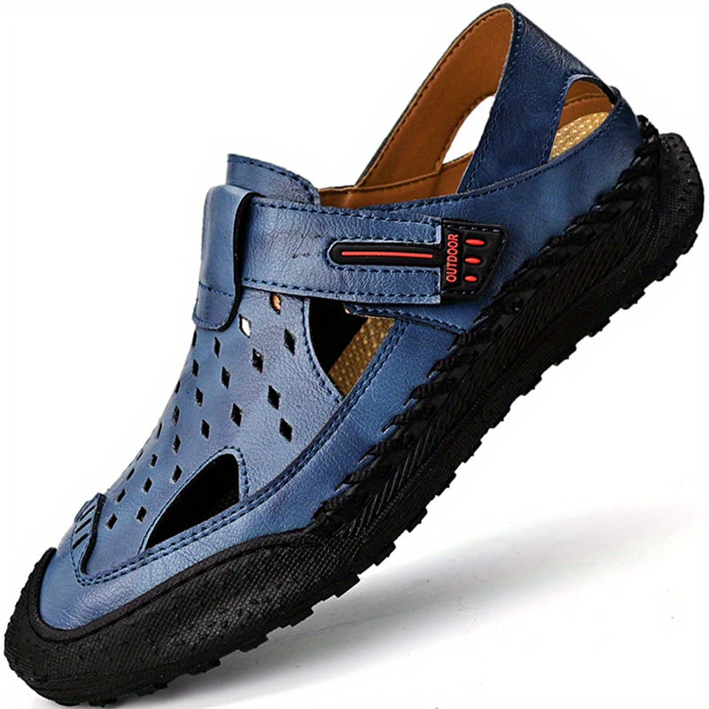 Men's Solid Stitch Closed Toe Sandals Rubber Sole Non-slip Shoes