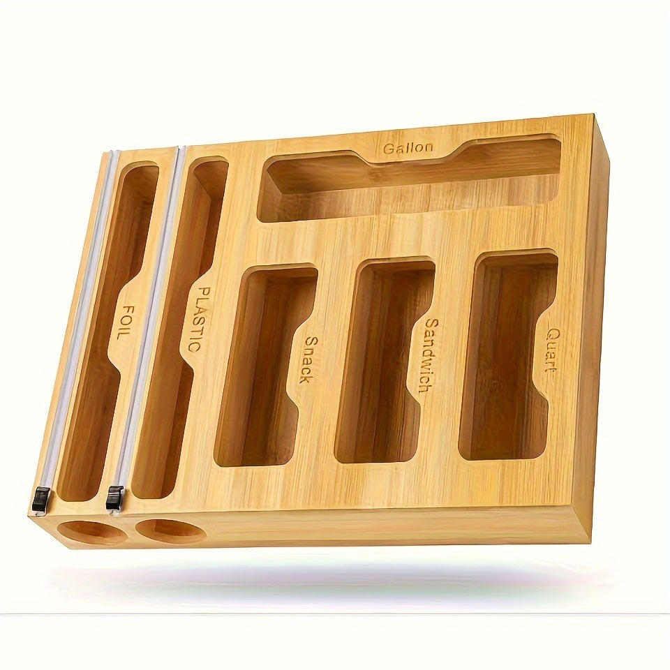 Bamboo Ziplock Bag Organizer and Foil Wrap Holder