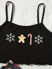 Christmas Print Pajama Set Top & Shorts Women's Sleepwear