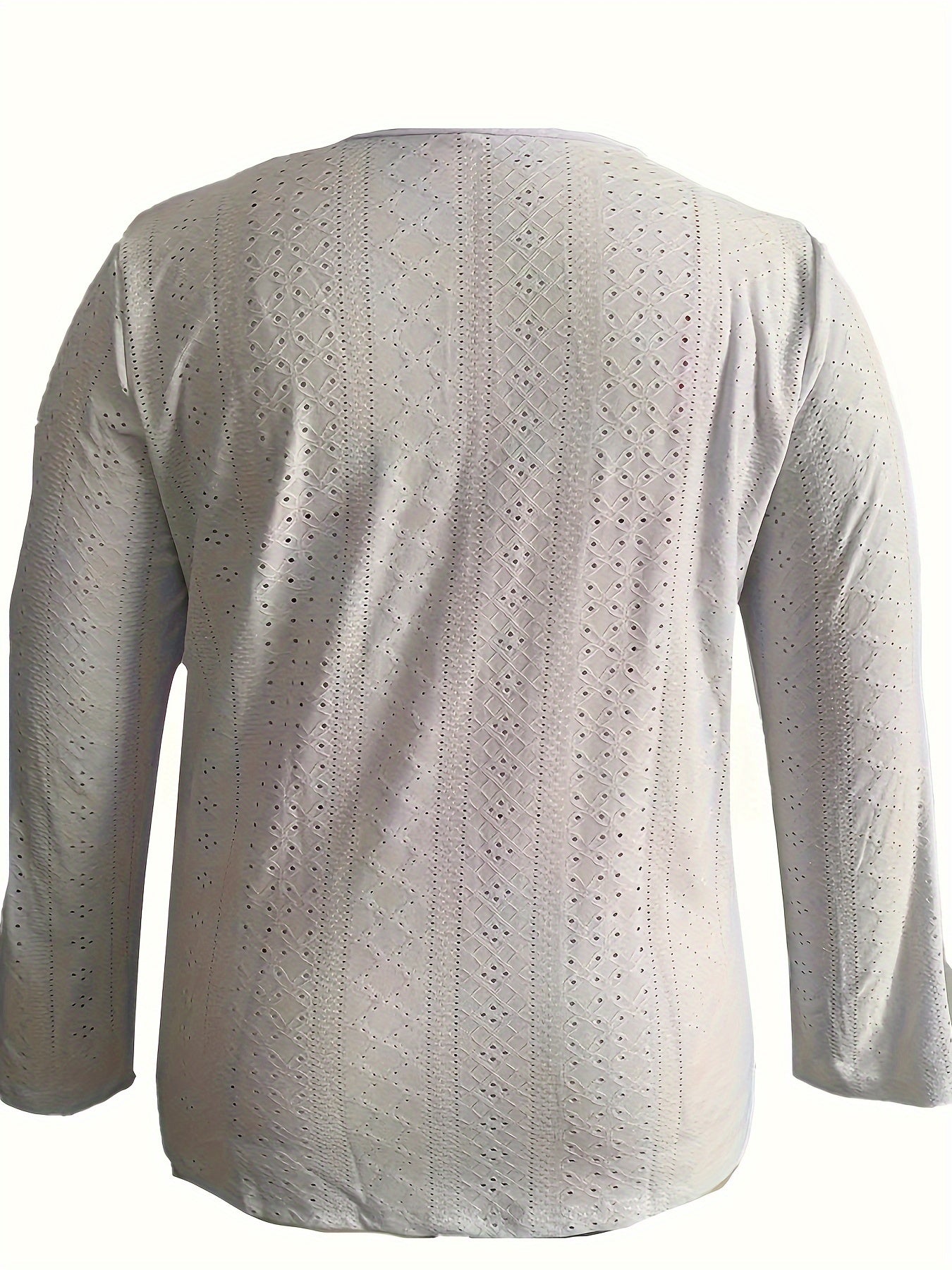  Casual Eyelet Embroidery Button-Up Long Sleeve Blouse