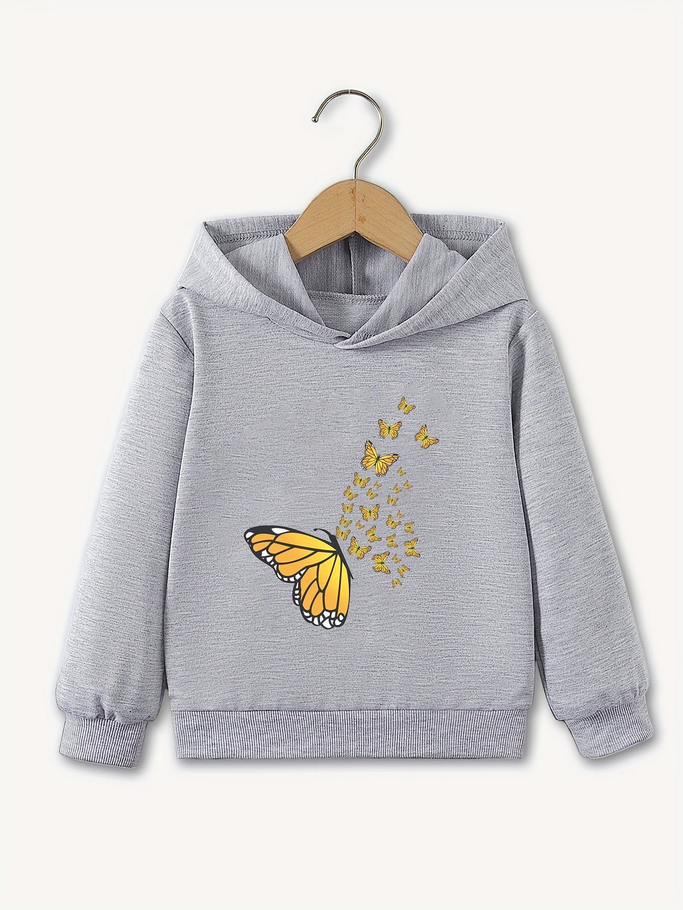 Girls' Butterfly Pattern Casual Hooded Sweatshirt