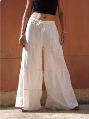  Solid Elastic High Rise Wide Leg Trousers