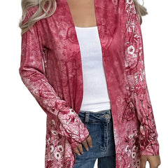  Floral Print Long Sleeve Open Front Cardigan